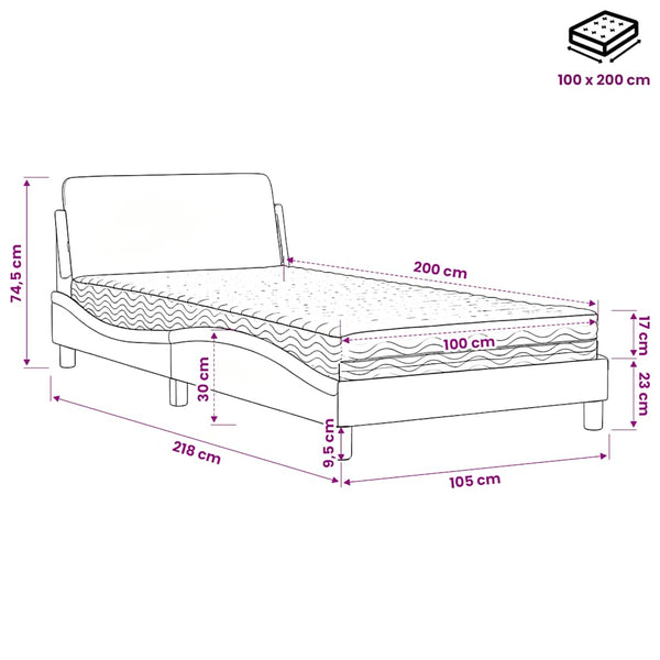 vidaXL "Dover" Grey Faux Leather Bed with Mattress 100x200 cm