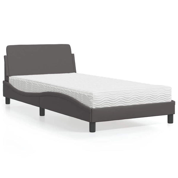 vidaXL "Dover" Grey Faux Leather Bed with Mattress 100x200 cm