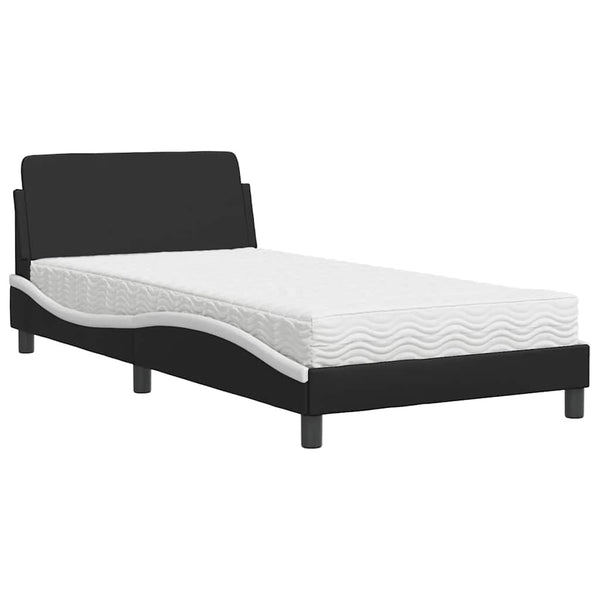 vidaXL Bed with Mattress "Dover" Black and White 100x200 cm Faux Leather