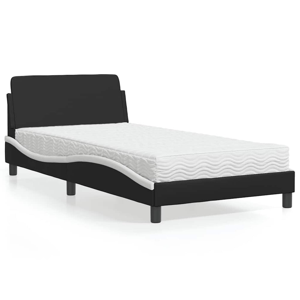 vidaXL Bed with Mattress "Dover" Black and White 100x200 cm Faux Leather