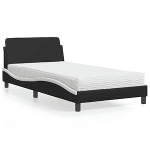 vidaXL Bed with Mattress "Dover" Black and White 100x200 cm Faux Leather