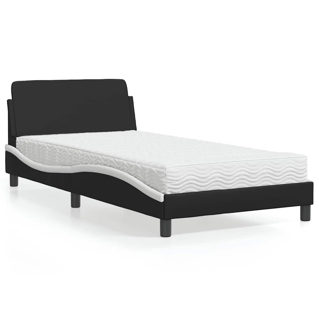 vidaXL Bed with Mattress "Dover" Black and White 100x200 cm Faux Leather