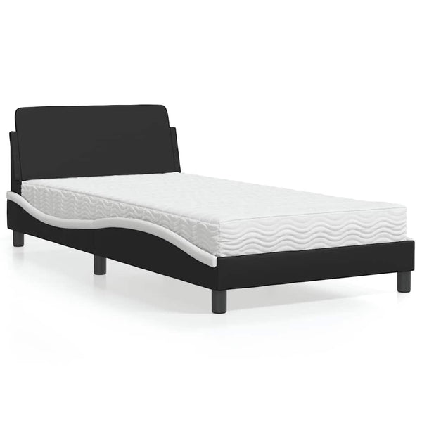 vidaXL Bed with Mattress "Dover" Black and White 100x200 cm Faux Leather