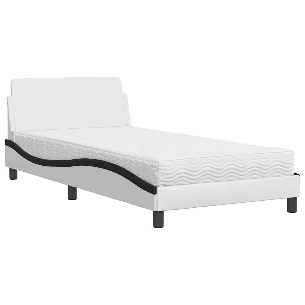vidaXL Bed with Mattress "Dover" White and Black 100x200 cm Faux Leather