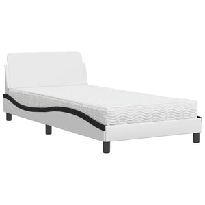 vidaXL Bed with Mattress "Dover" White and Black 100x200 cm Faux Leather