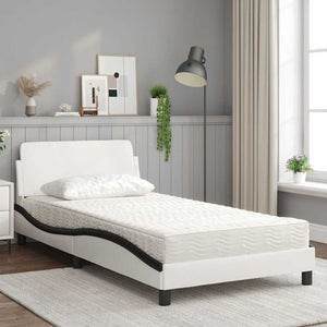 vidaXL Bed with Mattress "Dover" White and Black 100x200 cm Faux Leather