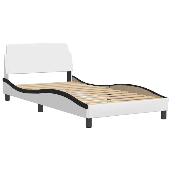 vidaXL Bed with Mattress "Dover" White and Black 100x200 cm Faux Leather