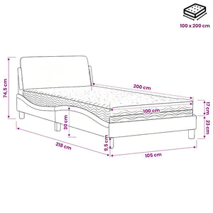 vidaXL Bed with Mattress "Dover" White and Black 100x200 cm Faux Leather