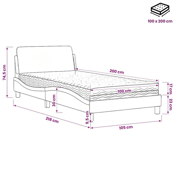 vidaXL Bed with Mattress "Dover" White and Black 100x200 cm Faux Leather
