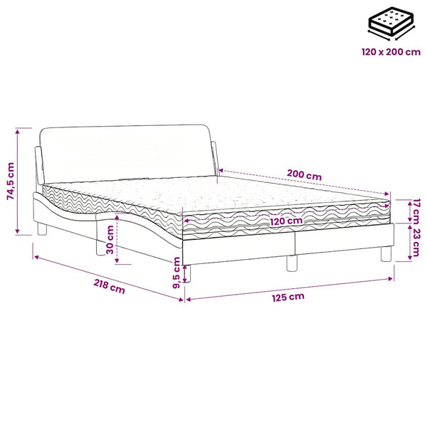 vidaXL Bed with Mattress "Dover" Dark Grey 120x200 cm Velvet