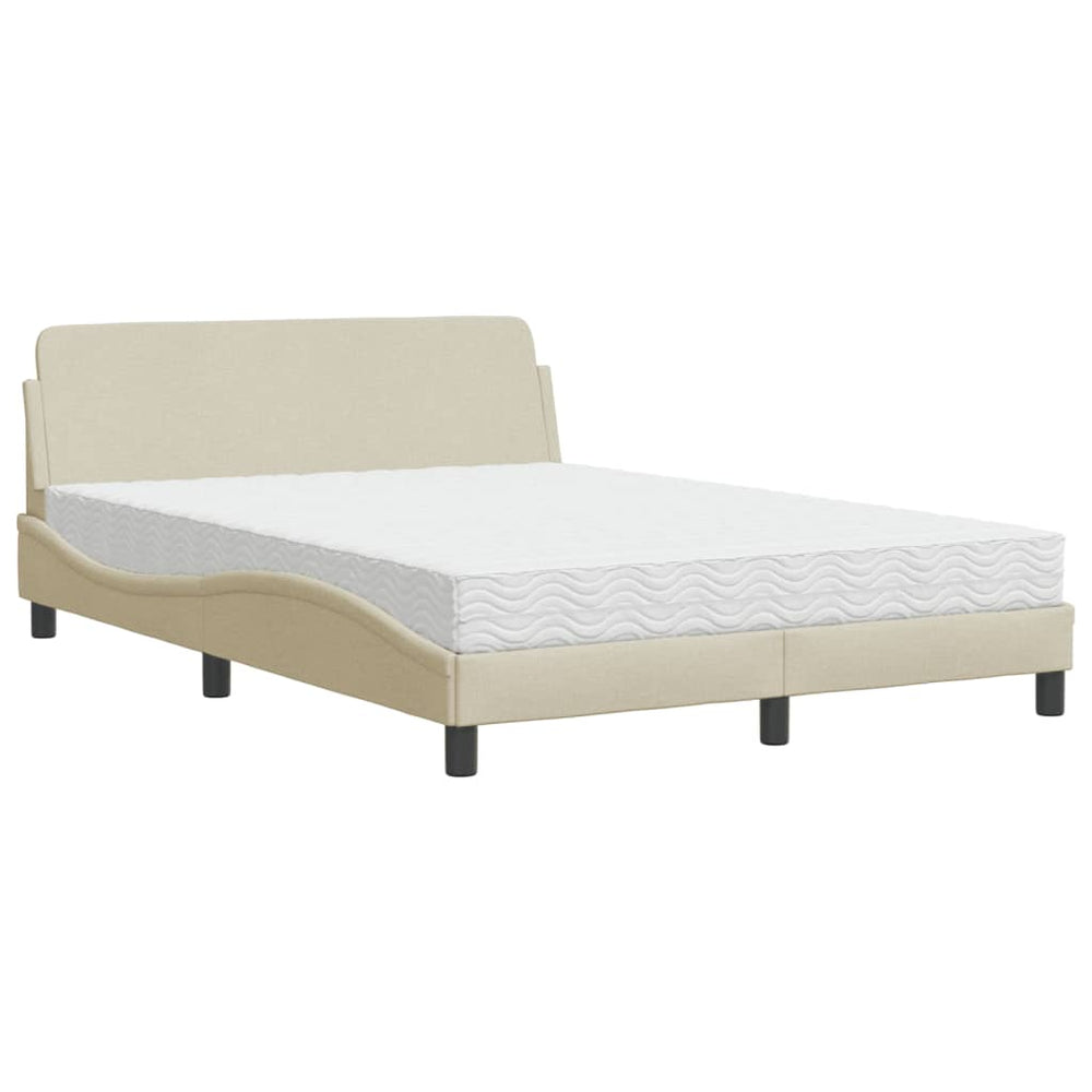 vidaXL "Dover" Cream Fabric Bed with Mattress 140x190 cm