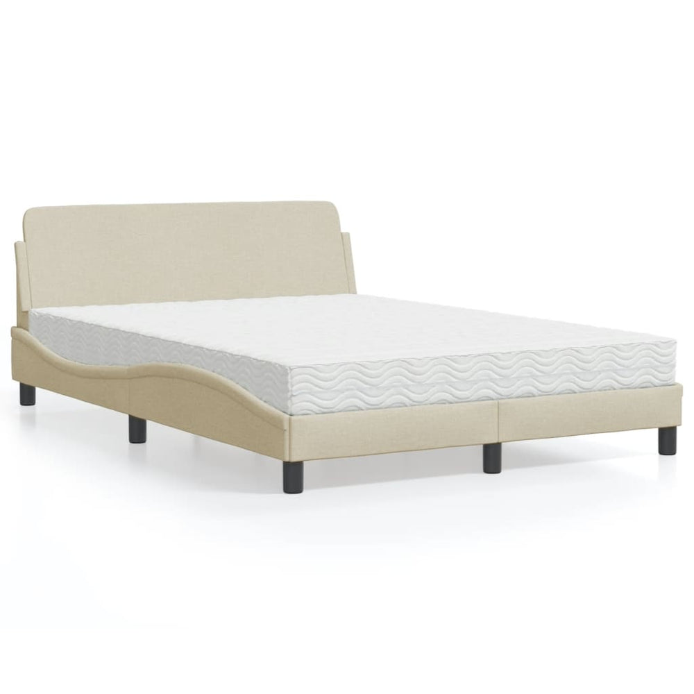 vidaXL "Dover" Cream Fabric Bed with Mattress 140x190 cm