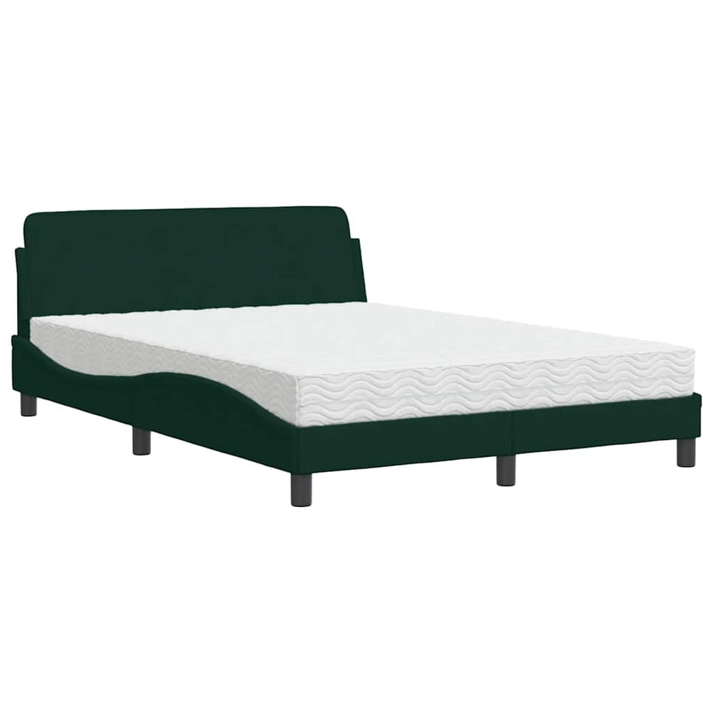 vidaXL "Dover" Bed with Mattress Dark Green 140x190 cm Velvet