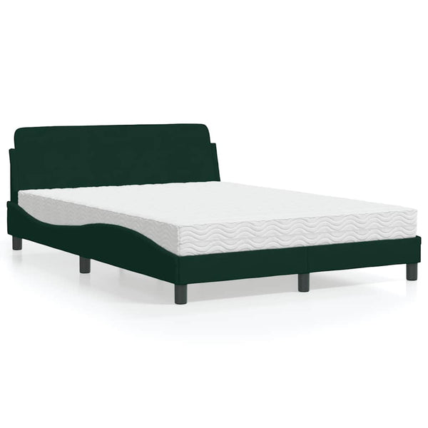 vidaXL "Dover" Bed with Mattress Dark Green 140x190 cm Velvet
