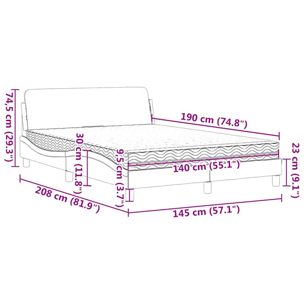 vidaXL Bed with Mattress "Dover" Blue 140x190 cm Velvet