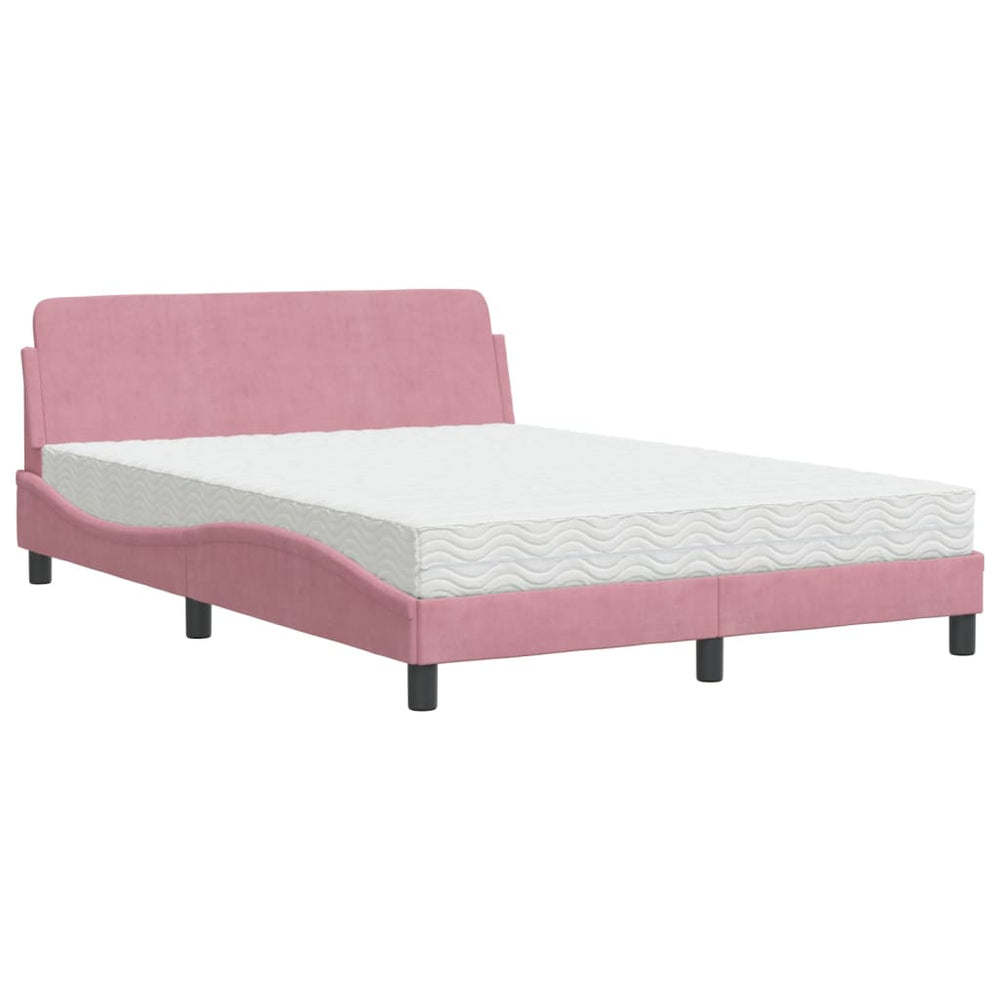 vidaXL Bed with Mattress "Dover" Pink 140x190 cm Velvet