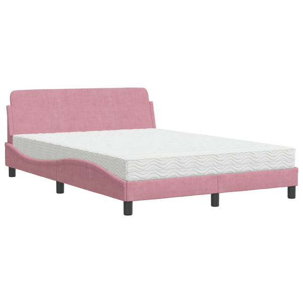 vidaXL Bed with Mattress "Dover" Pink 140x190 cm Velvet