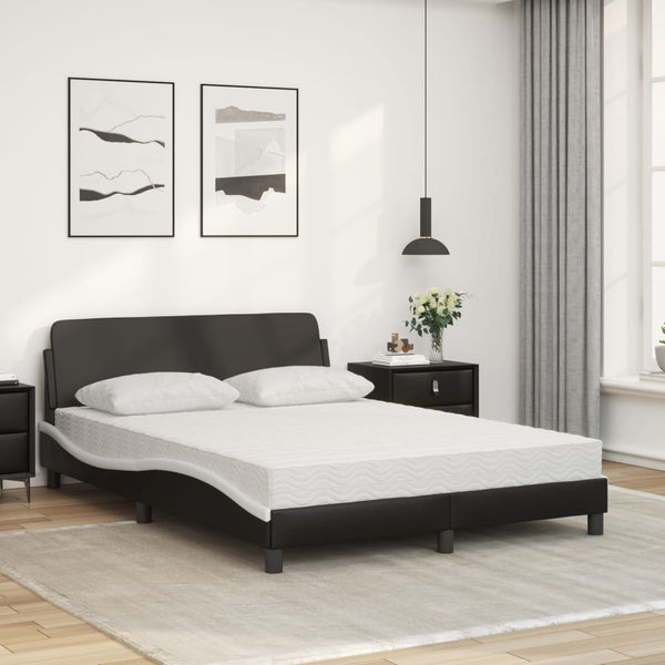 vidaXL "Dover" Bed with Mattress Black and White 140x190 cm Faux Leather