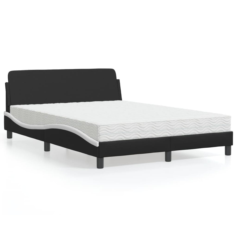 vidaXL "Dover" Bed with Mattress Black and White 140x190 cm Faux Leather