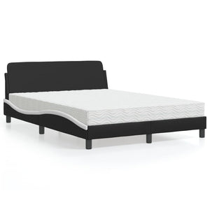 vidaXL "Dover" Bed with Mattress Black and White 140x190 cm Faux Leather