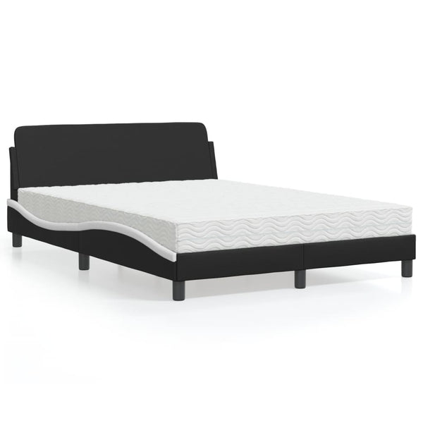 vidaXL "Dover" Bed with Mattress Black and White 140x190 cm Faux Leather