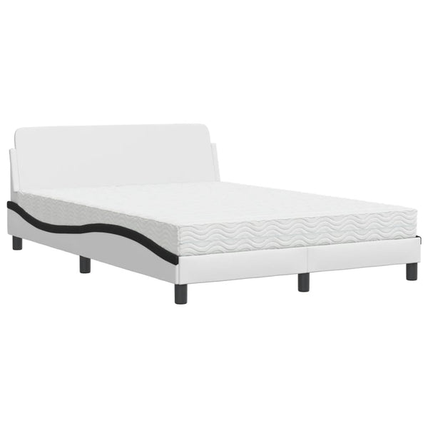 vidaXL Bed with Mattress "Dover" White and Black 140x190 cm Faux Leather