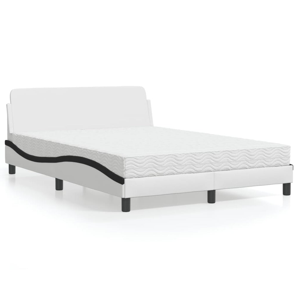 vidaXL Bed with Mattress "Dover" White and Black 140x190 cm Faux Leather