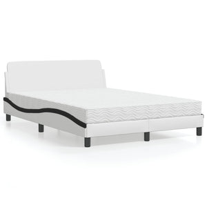 vidaXL Bed with Mattress "Dover" White and Black 140x190 cm Faux Leather