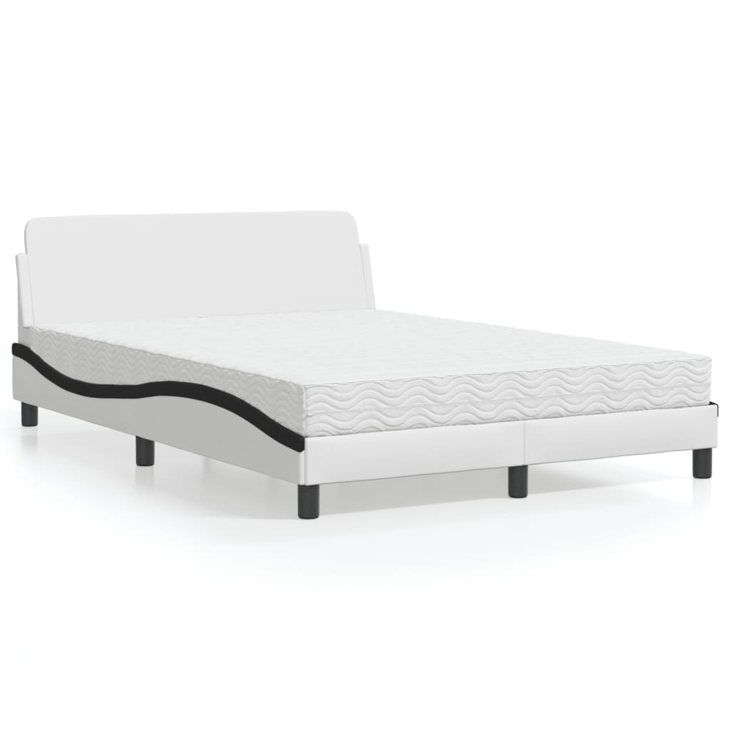 vidaXL Bed with Mattress "Dover" White and Black 140x190 cm Faux Leather