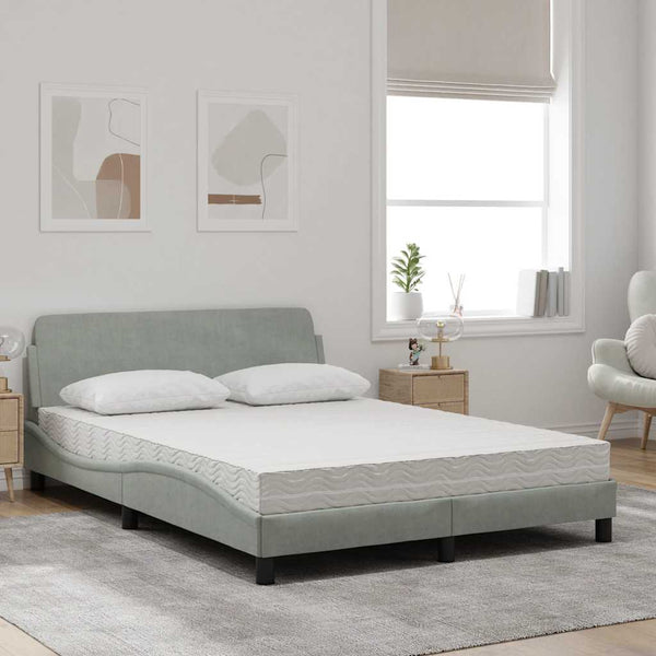vidaXL Bed with Mattress "Dover" Light Grey 140x200 cm Velvet