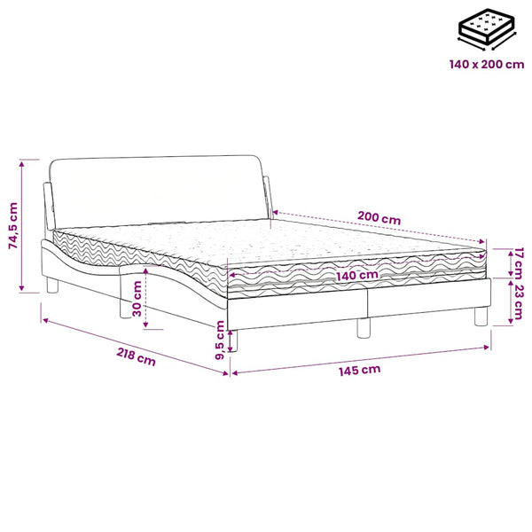 vidaXL "Dover" Bed with Mattress Dark Grey 140x200 cm Velvet