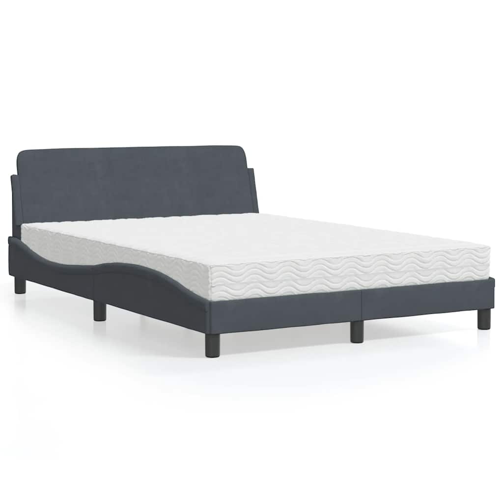 vidaXL "Dover" Bed with Mattress Dark Grey 140x200 cm Velvet