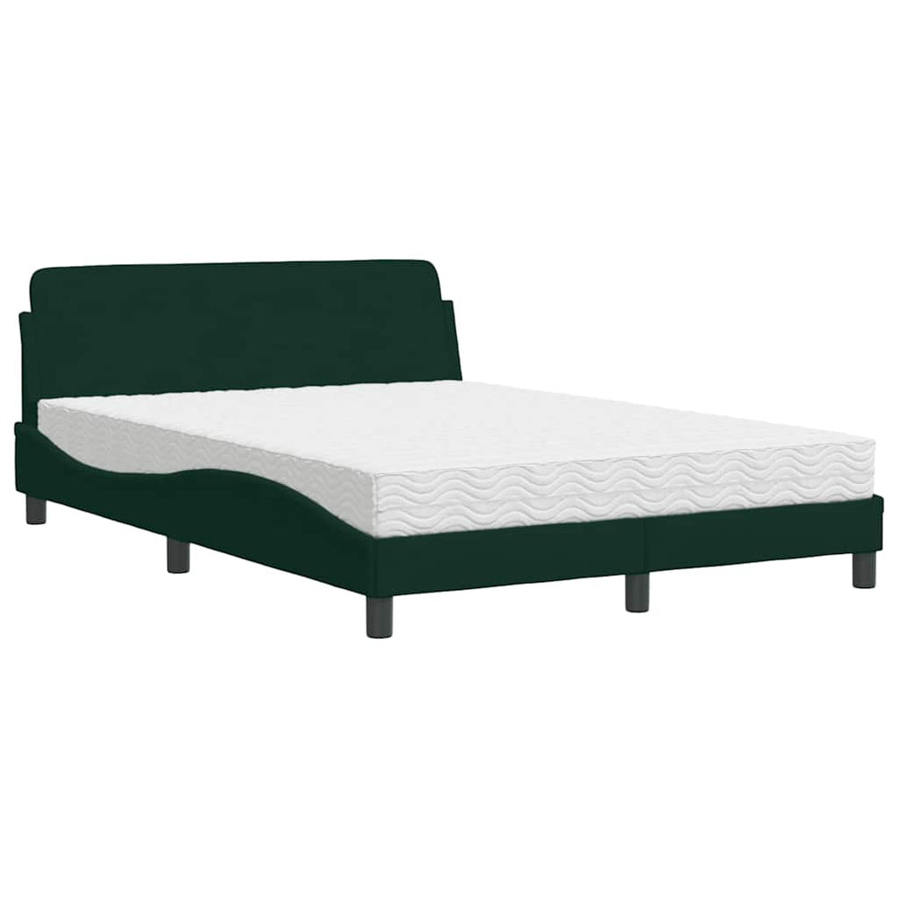 vidaXL "Dover" Bed with Mattress Dark Green 140x200 cm Velvet