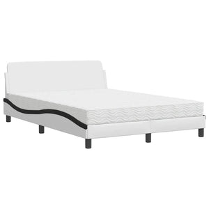 vidaXL Bed with Mattress "Dover" White and Black 140x200 cm Faux Leather