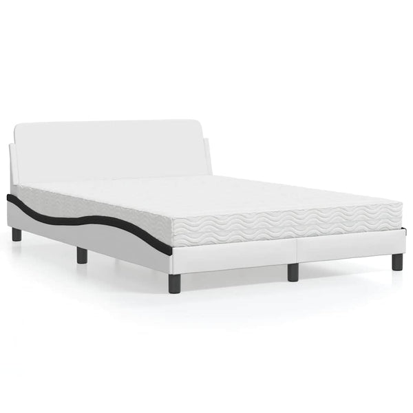 vidaXL Bed with Mattress "Dover" White and Black 140x200 cm Faux Leather