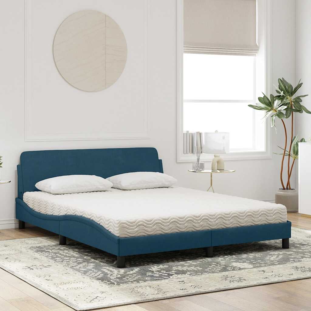 vidaXL Bed with Mattress "Dover" Blue 160x200 cm Velvet