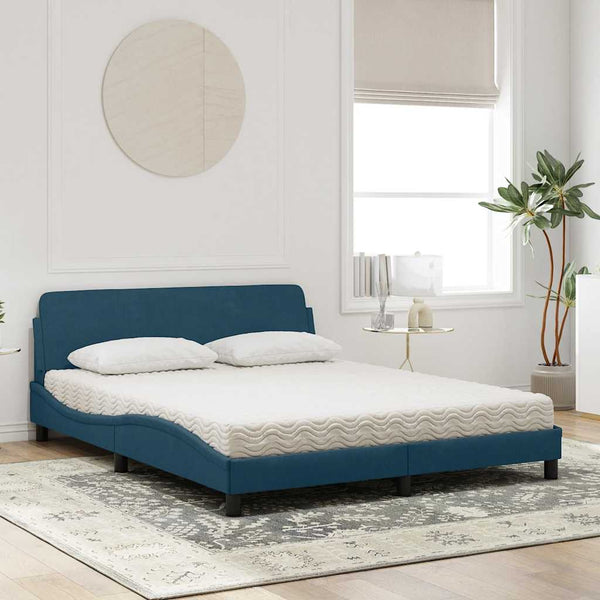 vidaXL Bed with Mattress "Dover" Blue 160x200 cm Velvet