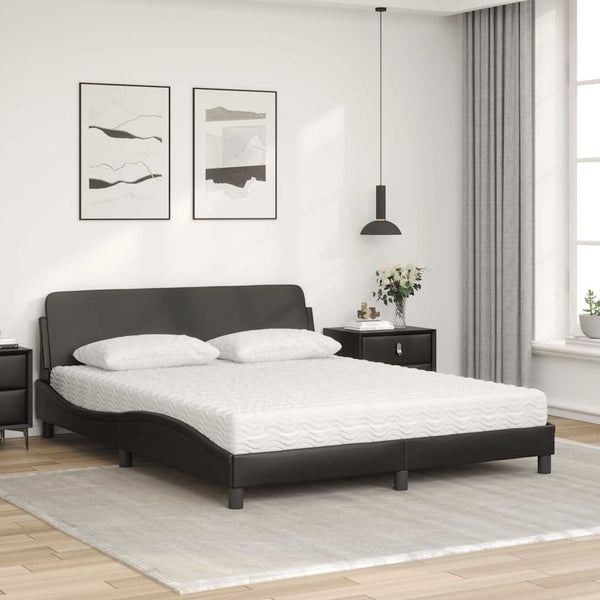 vidaXL Bed with Mattress "Dover" Black 160x200 cm Faux Leather