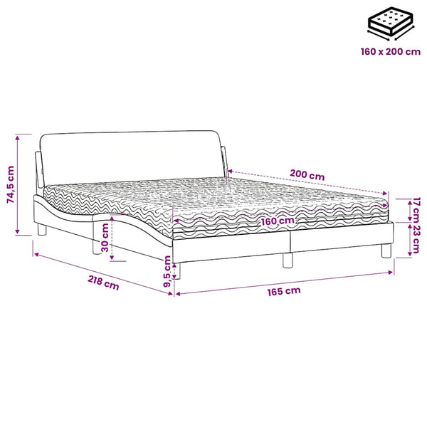 vidaXL Bed with Mattress "Dover" Black 160x200 cm Faux Leather