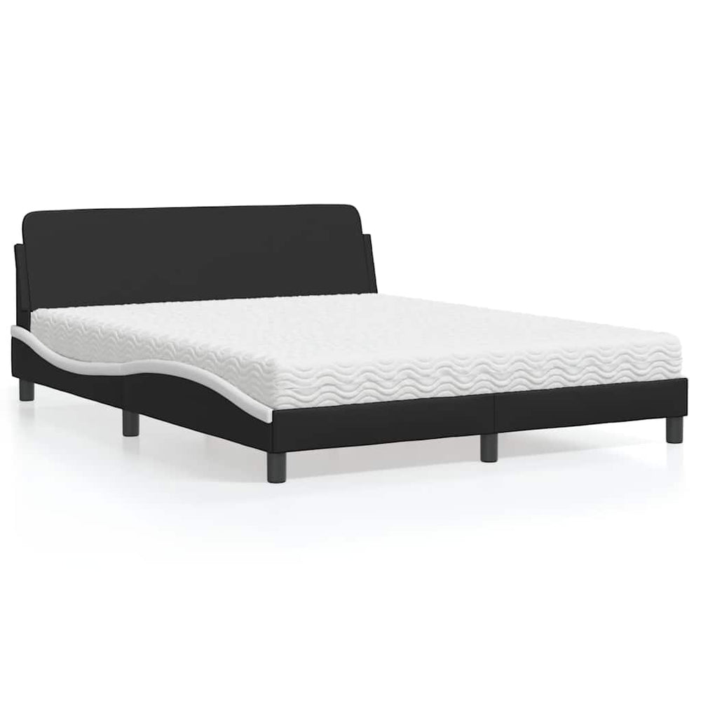 vidaXL "Dover" Bed with Mattress Black and White 160x200 cm Faux Leather
