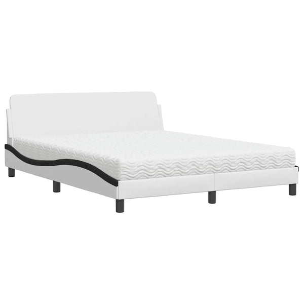 vidaXL Bed with Mattress "Dover" White and Black 160x200 cm Faux Leather