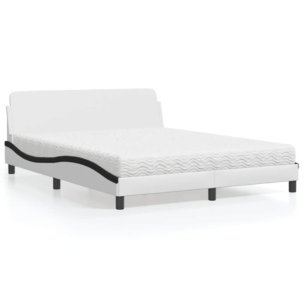vidaXL Bed with Mattress "Dover" White and Black 160x200 cm Faux Leather