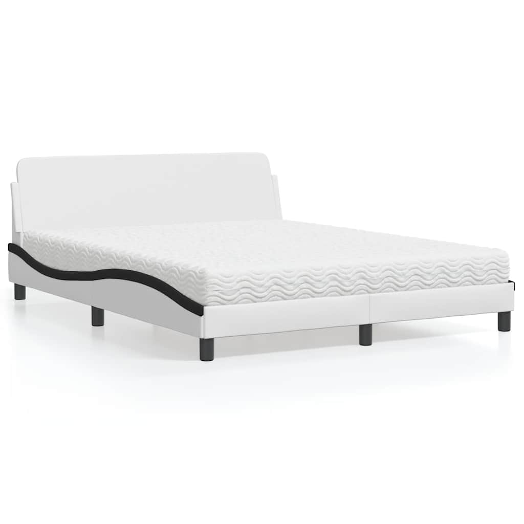 vidaXL Bed with Mattress "Dover" White and Black 160x200 cm Faux Leather