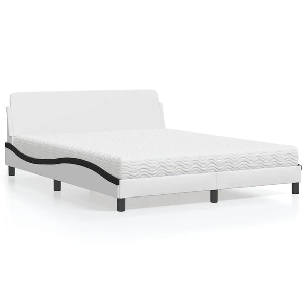vidaXL Bed with Mattress "Dover" White and Black 160x200 cm Faux Leather