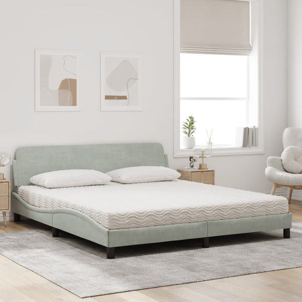 vidaXL Bed with Mattress "Dover" Light Grey 180x200 cm Velvet