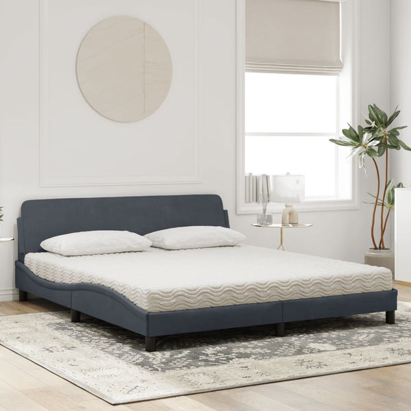 vidaXL Bed with Mattress "Dover" Dark Grey 180x200 cm Velvet