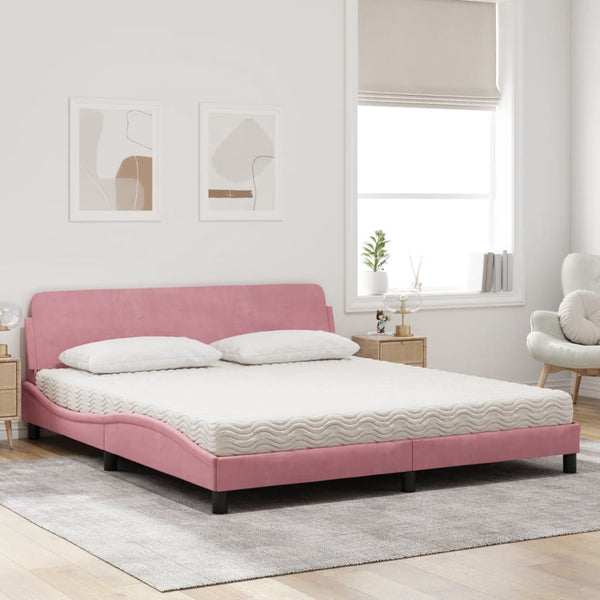 vidaXL Bed with Mattress "Dover" Pink 180x200 cm Velvet