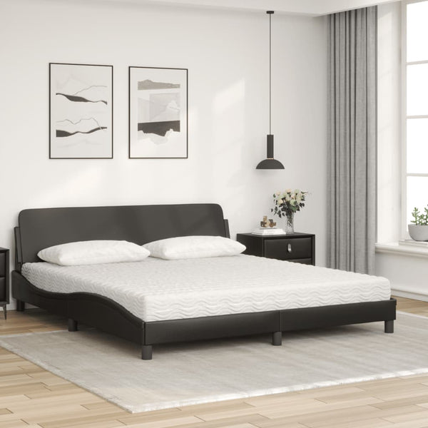 vidaXL Bed with Mattress "Dover" Black 180x200 cm Faux Leather
