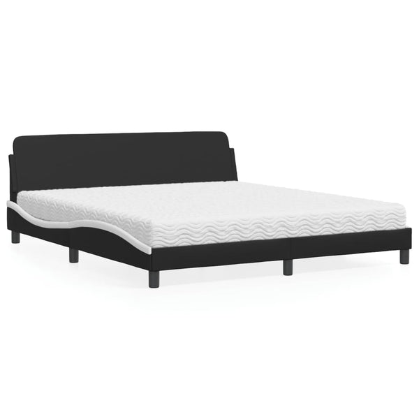 vidaXL Bed with Mattress "Dover" Black and White 180x200 cm Faux Leather