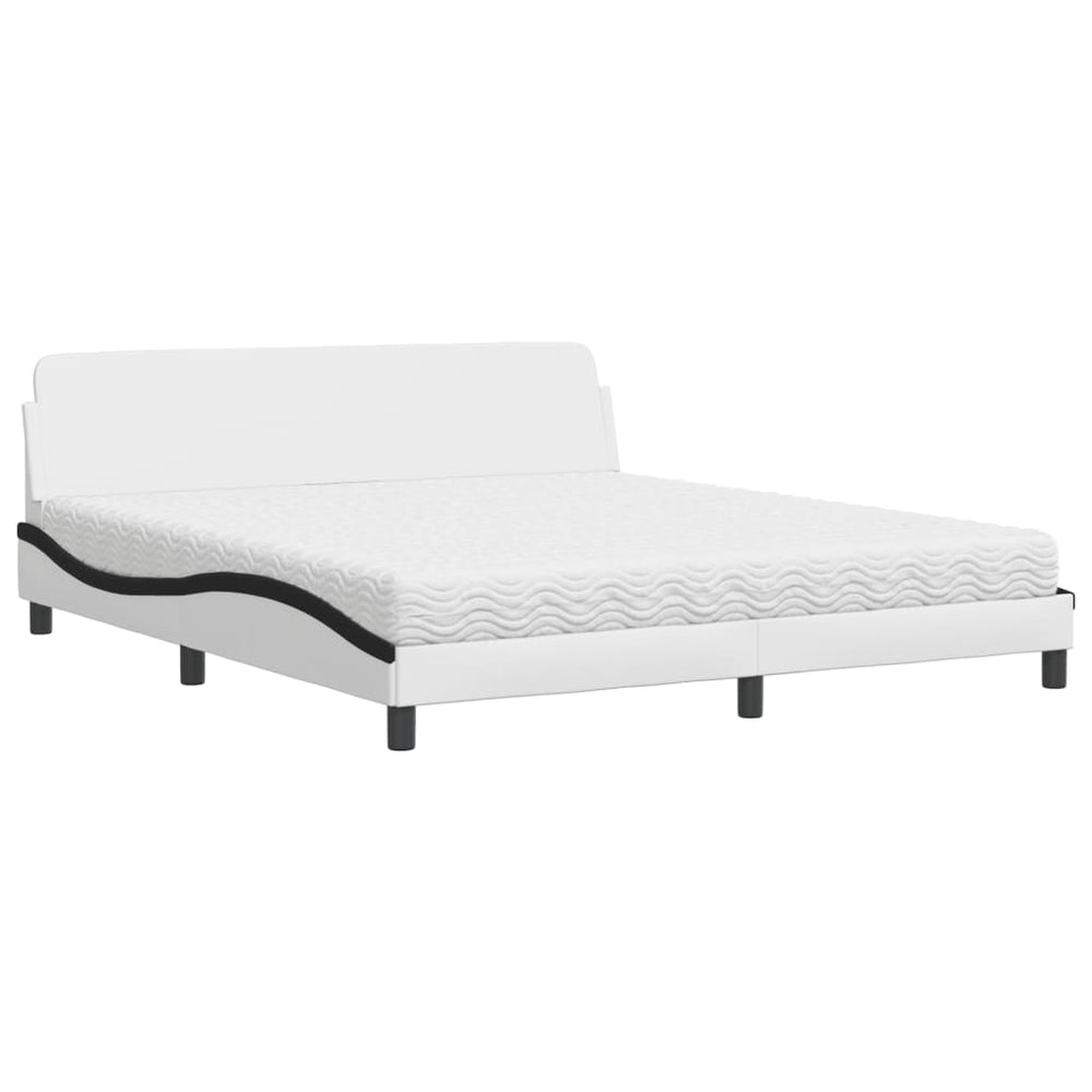 vidaXL Bed with Mattress "Dover" White and Black 180x200 cm Faux Leather